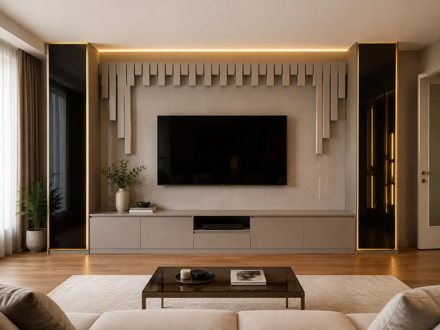 Modern TV ünitesi ve medya duvarı tasarımı