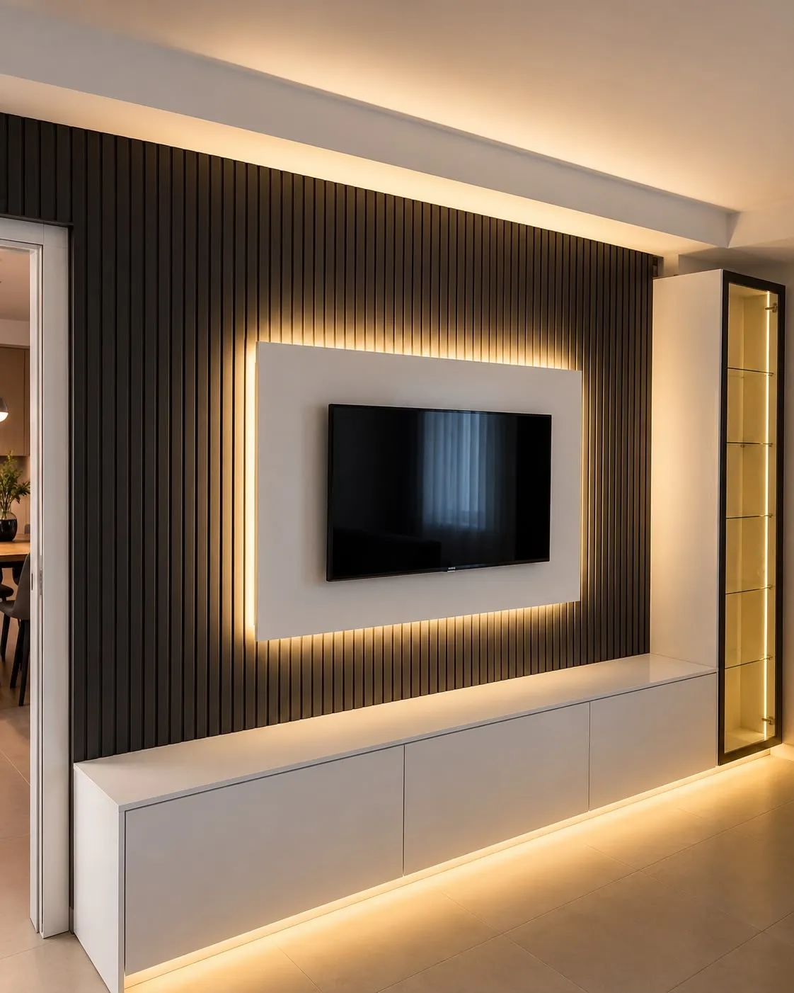 LED arka aydınlatmalı modern TV ünitesi