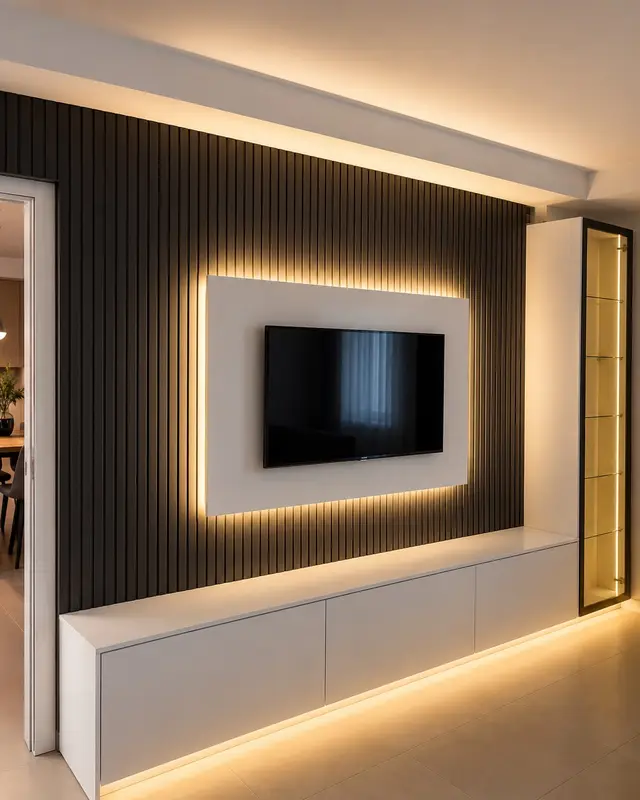 LED arka aydınlatmalı modern TV ünitesi